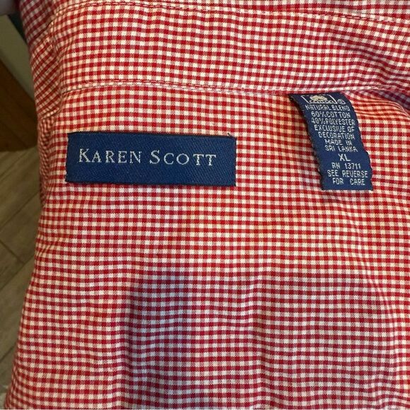 Karen Scott Holiday Christmas Button Down Top XL Red Check Snowman Penguins - Picture 9 of 10